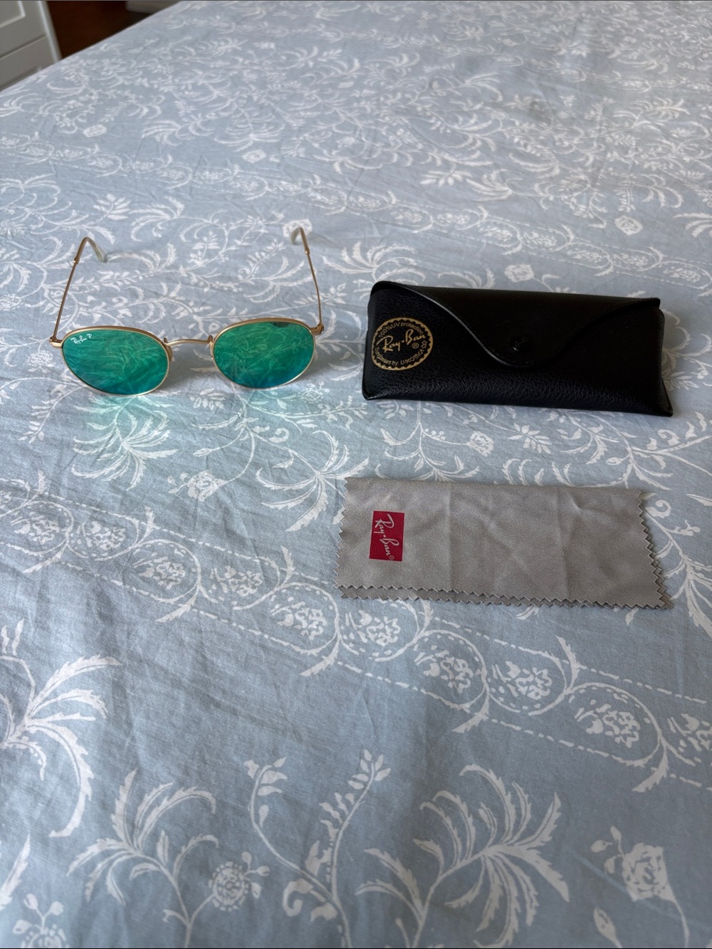 Ray-Ban Gold Frame Sunglasses with Green Lenses